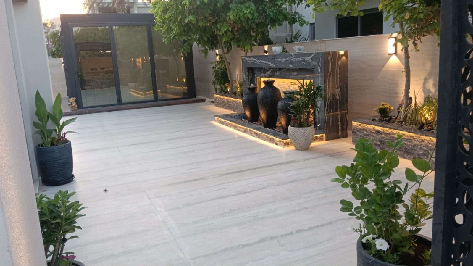 Hard landscaping Dubai tiling and pergola project